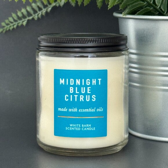 BBW Midnight Blue Citrus White Barn Bath & Body Works Mason Single Wick Candle - Picture 1 of 10